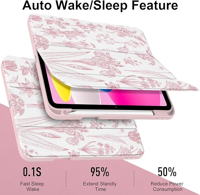 DONGKE Case for iPad (A16) 11th Generation 11 inch 2025 &amp iPad 10th Gen 10.9 inch 2022 [Built-in Pencil Holder] Clear Acrylic Back Trifold Stand Smart Cover Auto Sleep/Wake Pink Florals