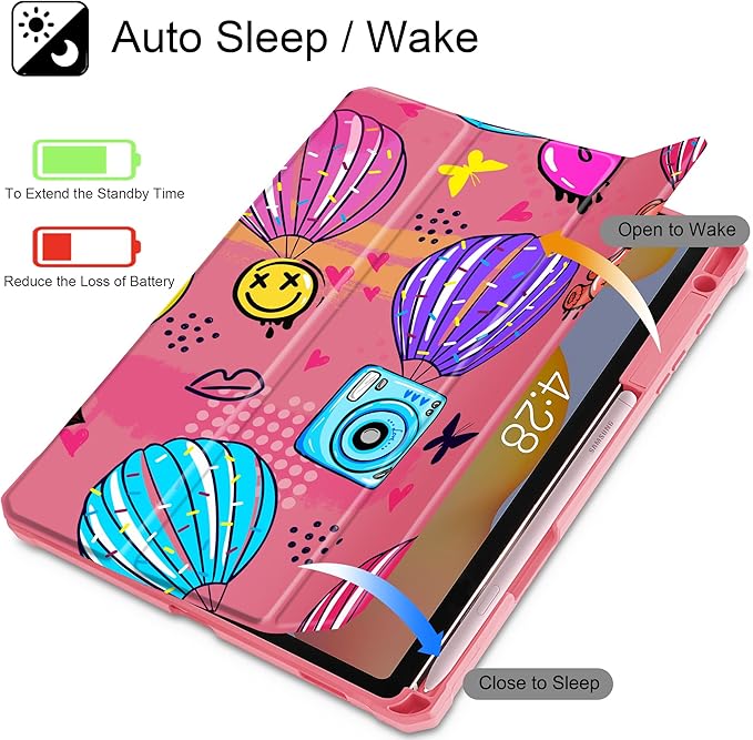 Mektron Case for Samsung Galaxy Tab S6 Lite 10.4 Inch 2024/2022/2020 with S Pen Holder Multi-Angle Viewing with Shockproof Cover Clear Shell + Trifold Stand + Auto Wake/Sleep Hand Drawn Graffiti