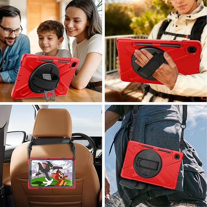 Gerutek Case for Samsung Galaxy Tab S6 Lite 10.4 2024/2022/ 2020 Full-Body Drop Protective Case with Screen Protector Pen Holder 360° Rotate Hand Strap &amp StandShoulder Strap Red