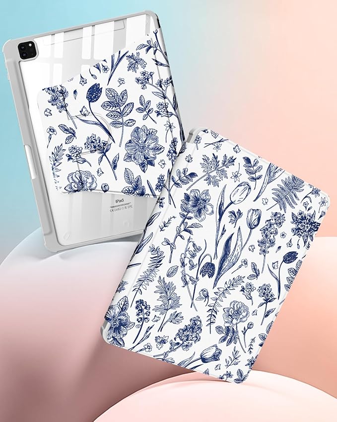 for iPad Air 11 inch Case Air 5th/4th Generation 10.9 Pro 11'' Case Women Girls for Apple Pencil Holder Cute Girly Flower Floral Rotating Folio Cover for iPad Air 5/Air 4/Pro 11