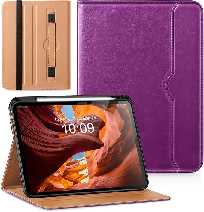 Akkerds Compatible for iPad (A16) 11th Generation Case 11 Inch 2025 for iPad 10th Generation Case 10.9 Inch 2022 with Pencil Holder Protective Leather Business Stand Cover Multiple Angles Purple