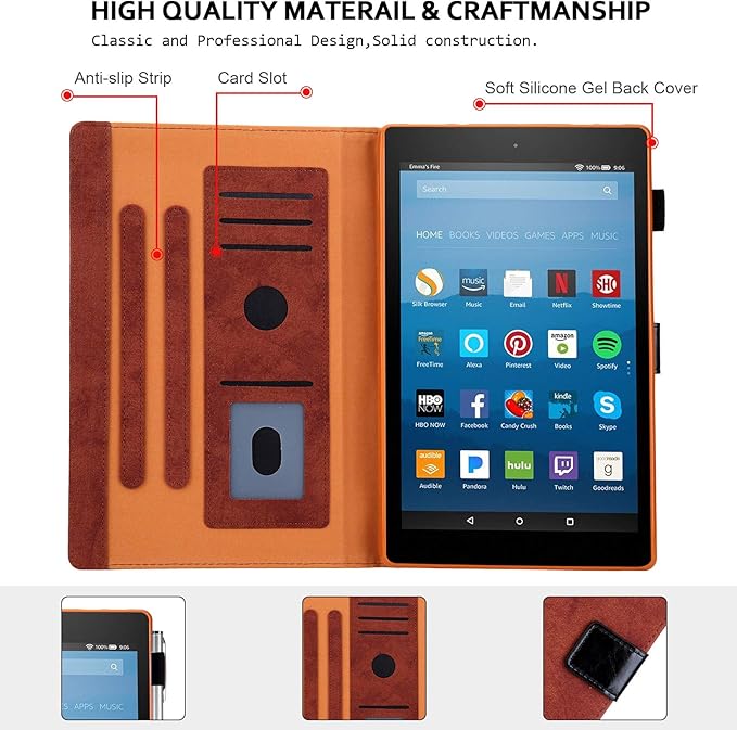 Folding Case for Amazon Fire HD 10 9th/7th/5th Gen Techcircle Smart Flip [Wake/Sleep] Solid PU Leather Protective Cover for All-New Kindle Fire HD 10.1 inch Tablet 2019/2017/2015 Release Brown