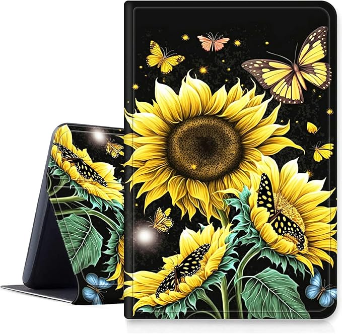 DIGTIALLL Case for iPad 10.2 iPad 9th Generation 2021/ iPad 8th Generation 2020/ iPad 7th Generation 2019 PU Leather Smart Protective Cover with Auto Sleep/WakeSunflower Butterfly
