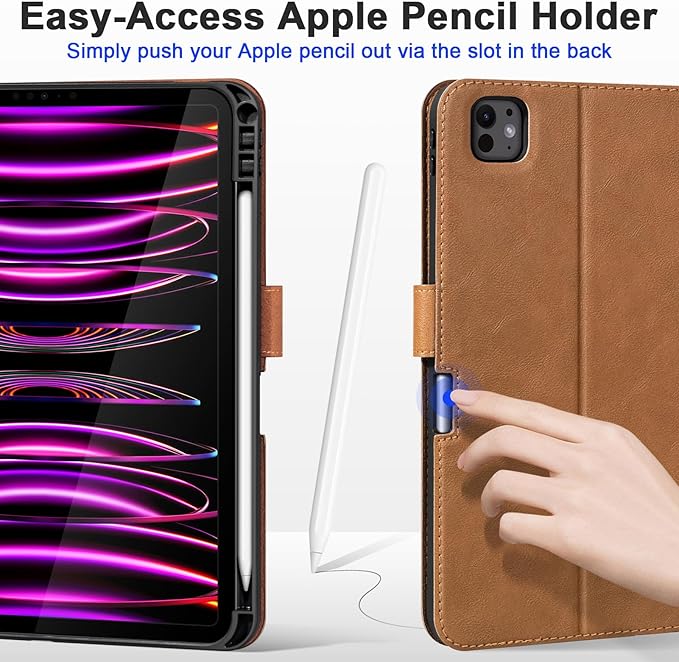 Case for iPad Pro 12.9'' 6th Generation (2022) 5th/4th/3rd Generation (2021/2020/2018) Built-in Pencil Holder Auto Sleep/Wake Function Premium Leather Smart Cover (Brown)