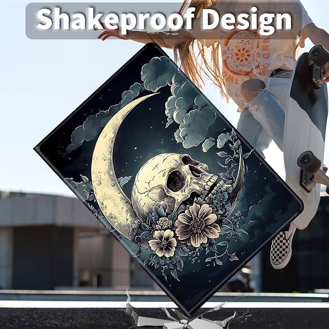 Case for Kindle Paperwhite 12th Generation 7 &amp Kindle ColorSoft Signature Edition PU Leather Protective Cover with Auto Sleep/Wake for Kindle Paperwhite 2024 – Skull On The Moon