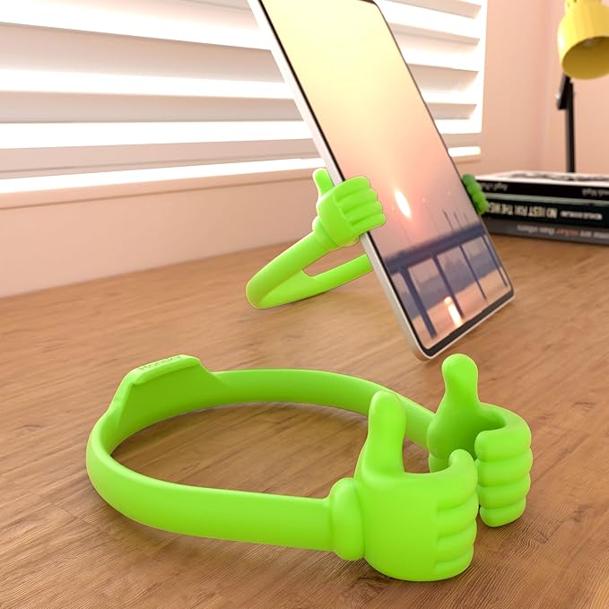 Honsky Cell Phone Tablet Stands (Pack of 5) Thumbs-up Cellphone Holder Tablet Display Stand Mobile Smartphone Mount Cradle for Desk Desktop - Universal Multi-Angle Cute Green