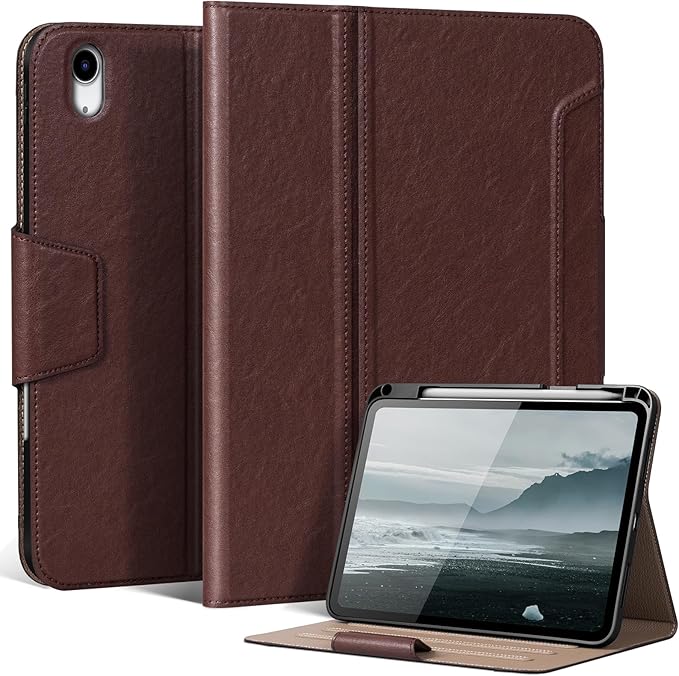 Leather Case for iPad Air 11 M4/M3/M2 (2026/2025/2024) &amp 10.9 5th/4th Gen (2020/2022) Leather Folio with Pencil Holder Auto Wake/Sleep Adjustable Stand Magnetic Closure- Red Brown