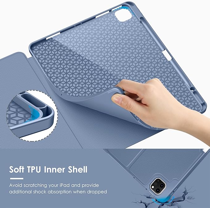 VIKESI Case for iPad Pro 12.9 6th / 5th / 4th / 3rd Generation Case 2022/2021/2020/2018Multiple Angles Magnetic Stand CoverShockproof Soft BackPencil Holderand Auto Sleep/WakeMist Blue