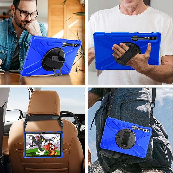 Gerutek Case for Samsung Galaxy Tab S10 Plus/S9 Plus/S9 FE Plus/S8 Plus/S7 Plus/S7 FE 12.4 inch Full-Body Drop Protective Case with Screen Protector Pencil Holder Rotating Hand Stand Strap Blue