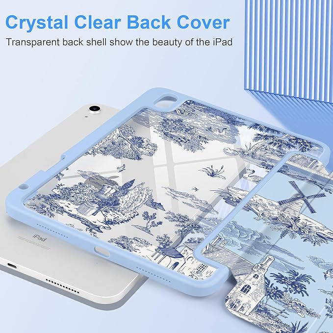 DONGKE Case for iPad (A16) 11th Generation 11 inch 2025 &amp iPad 10th Gen 10.9 inch 2022 [Built-in Pencil Holder] Clear Acrylic Back Trifold Stand Smart Cover Auto Sleep/Wake Toile Pattern