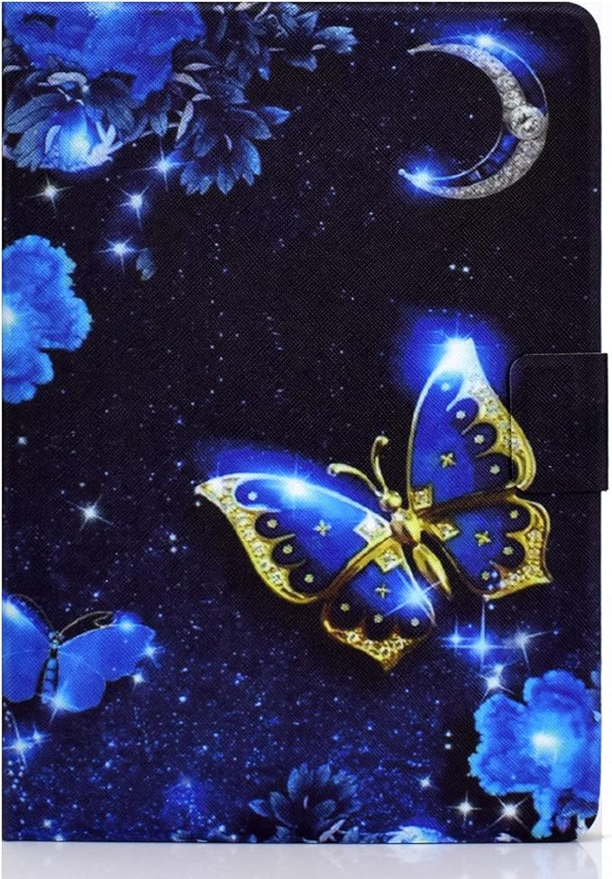 Case for Kindle Fire 7 Tablet Case (9th/7th/5th Generation 2019/2017/2015 Release) PU Leather Slim Folding Stand Book Wallet Shockproof Cover with Pockets [Auto Wake/Sleep] Blue Butterfly