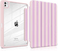 DONGKE for iPad Pro 11-Inch Case (M5 2025 / M4 2024) 6th/5th Generation [Auto Sleep/Wake &amp Pencil Pro Holder] Clear Acrylic Back Smart Trifold Stand Cover Pink Stripes