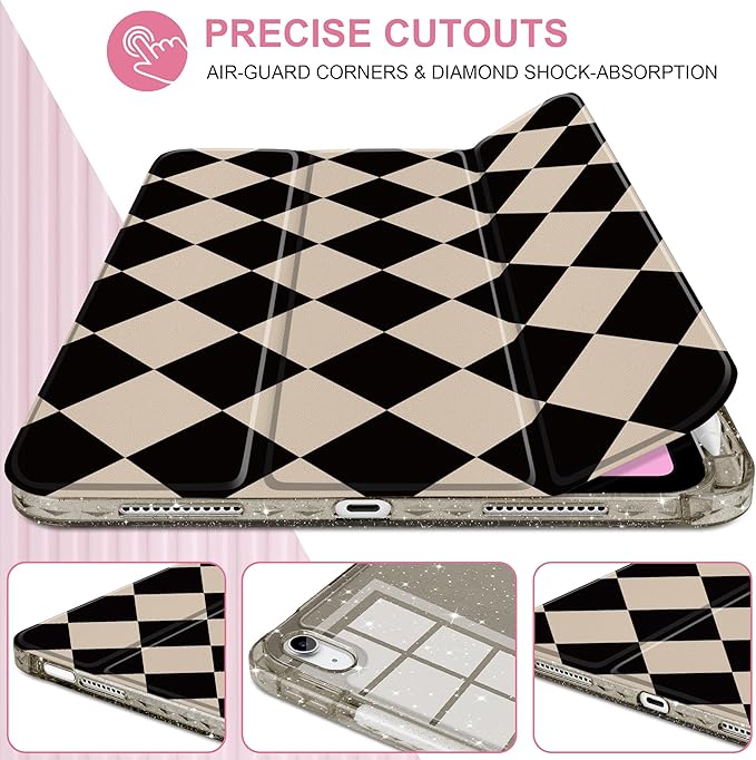 DONGKE for iPad Case 9th/8th/7th Generation 10.2 Inch (2021/2020/2019) Shockproof Glitter Acrylic Back with Trifold Stand Pencil Holder &amp Auto Sleep/Wake - Argyle Pattern