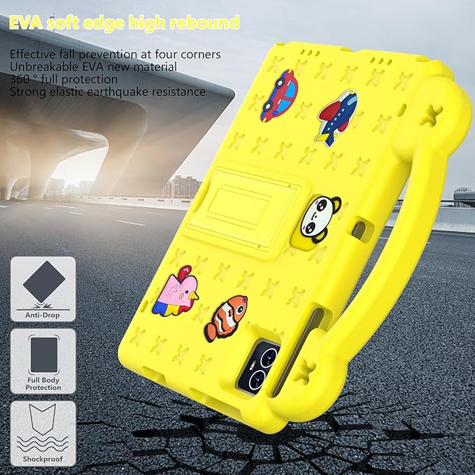 for Revvl Tab 2 Case (2025) EVA Shockproof Tablet Cover with Stand Handle Shoulder Strapfor Tmobile Revvl Tab 2 Tablet Case 10.1'' Yellow
