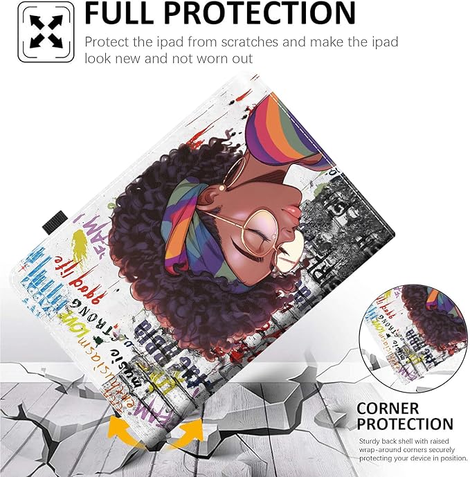 Case Fits Amazon Kindle Fire HD 8 &amp 8 Plus Tablet (12th Generation/10th Generation 2022/2020 Release) 8 Multi-Angle Smart Stand Cover Auto Sleep/WakeAfrican American Women Graffiti