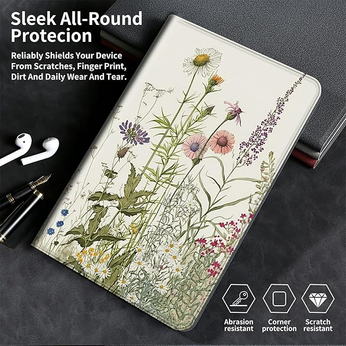 Case for Kindle Paperwhite 12th Generation &amp Colorsoft Signature Edition 2024 7 inch Lightweight Smart Case Adjustable Stand Protective Cover with Auto Wake/Sleep - Green Leaves Floral Flower Plan