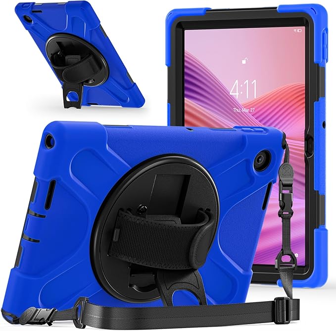 Tablet Case Compatible with Lenovo Tab 10.1(TB-311XU) /K10C TB311FU 2025 Case Protective Heavy Duty Rugged Shockproof Drop Protection Cover Shoulder Strap for Kids Silicone Cover(Blue)