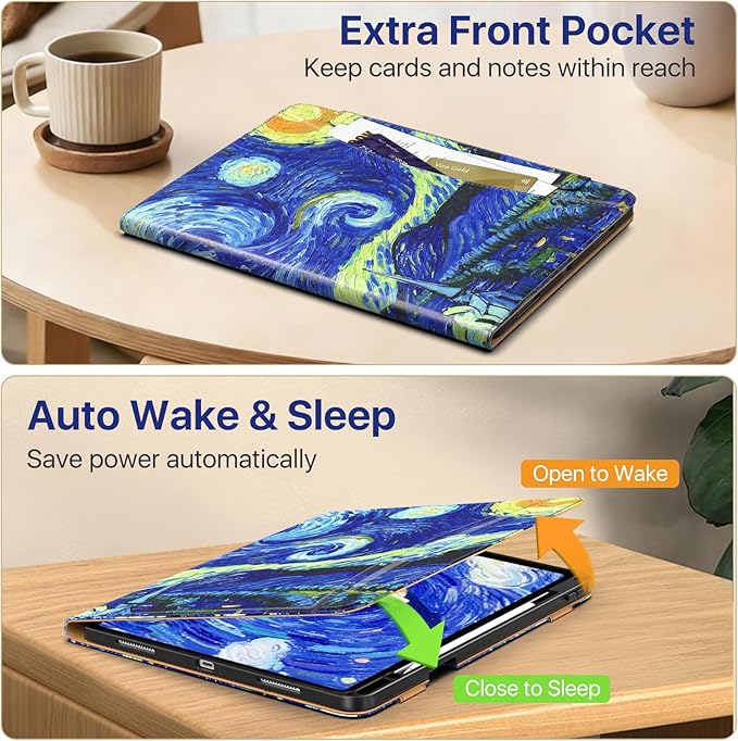 MoKo Case for iPad Air 13-inch (M4) 2026 / (M3) 2025 / (M2) 2024 with Pencil Holder &amp Hand Strap &amp Pocket Premium Leather Folio Stand Cover Multiple Viewing Angles Starry Night