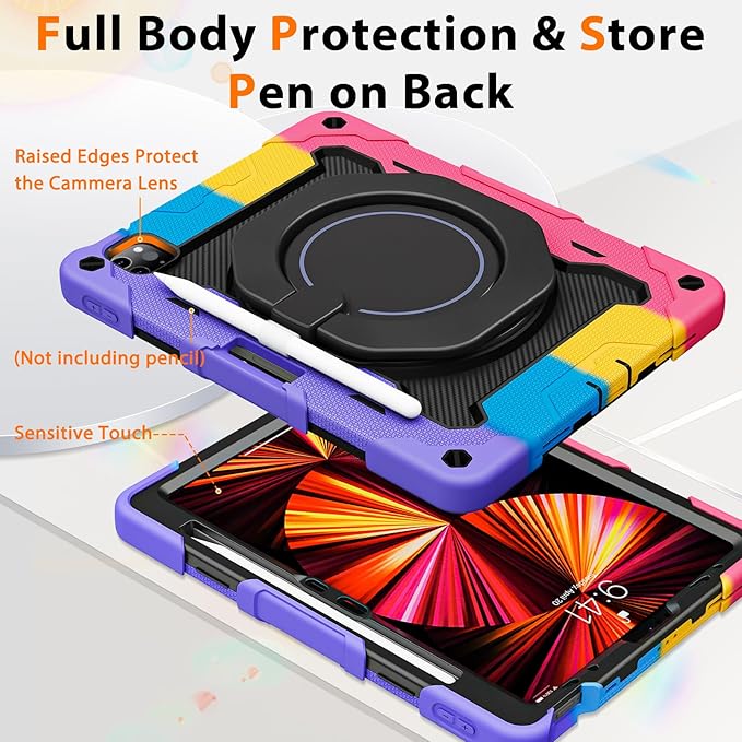 ROISKIN for iPad Air 11 inch M4/M3/M2 Case iPad Pro 11 inch 4th/3rd/2nd/1st GenerationiPad Air 5th/4th 10.9 inch CaseHeavy Duty Shockproof with 360 Stand Handle Shoulder Strap Pen Holder for Kids