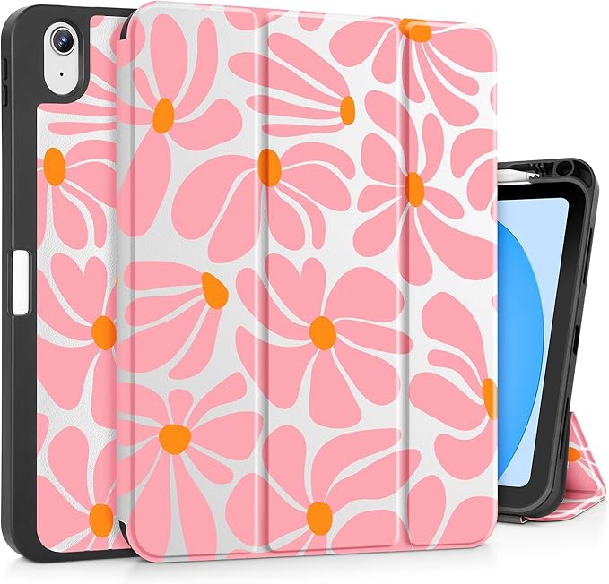 May Chen for iPad (A16) 11th Generation Case 11 Inch 2025 iPad 10th Gen Case 2022 10.9 inch Trifold Stand with Auto Wake/Sleep Soft TPU Protective Stand Back Cover Groovy Flower