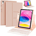 BLUTLOTUS Keyboard Case for iPad 10th Generation 2022 10.9 inch360° Rotatable Keyboard Case with Pencil Holder 7 Color Backlit Detachable Bluetooth KeyboardSmart Folio Tablet Cover (Rose Gold)
