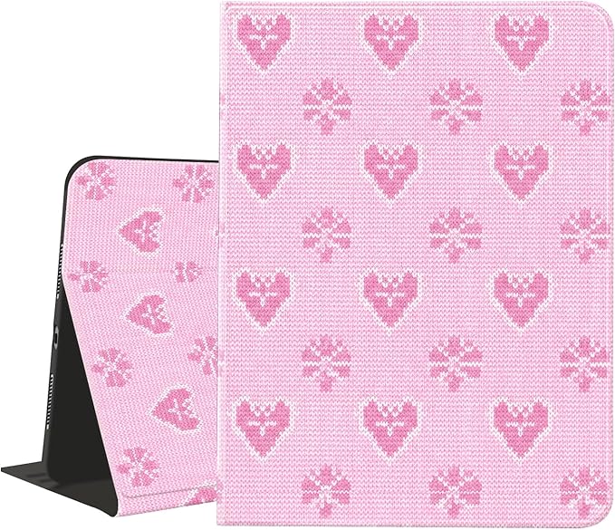 Cute Winter Christmas Case for iPad Air 11 M3 2025/M2 2024/iPad Air 5 2022/Air 4 2020 10.9 with Pencil Holder Vintage Aesthetic Classic Design Pink Leather Folio Stand Cover