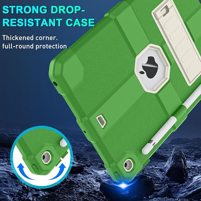 Case for iPad 9th/8th/7th Generation 2021/2020/2019(10.2 inch) Heavy Duty Shockproof Rugged Protective 10.2 Cover with Built-in Stand for iPad 9 8 7 Gen(White+Green)