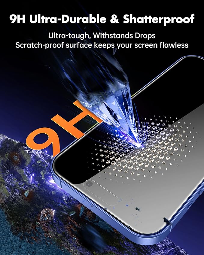 UNBREAKcable 4PCS Screen Protector for iPhone 16-2 Privacy Tempered Glass+2 Clear Glass Double Shatterproof [Easy Installation Frame] [9H Hardness] [Case Friendly] Anti-Scratch for iPhone 6.1 inch
