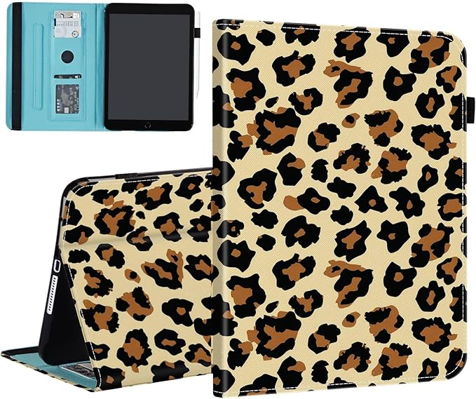 Case for iPad Pro 11 Inch 2024 5th Generation (M4)Card Slot PU Leather TPU Case Pen Holder Auto Wake SleepLeopard Print