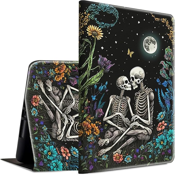 Case for Kindle Paperwhite 12th Generation &amp Kindle Colorsoft Signature Edition 2024 7 inch Lightweight Smart Case Adjustable Stand Protective Cover with Auto Wake/Sleep - Skull Love Flower Moon