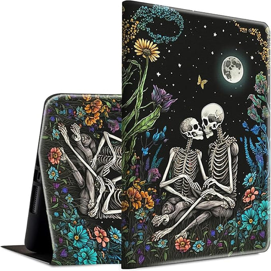 Case for Kindle Paperwhite 12th Generation &amp Kindle Colorsoft Signature Edition 2024 7 inch Lightweight Smart Case Adjustable Stand Protective Cover with Auto Wake/Sleep - Skull Love Flower Moon