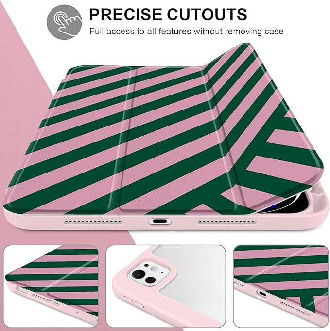 TWOLSKOO Case for iPad Pro 11-inch (M5 2025 / M4 2024) Clear Acrylic Back with TPU Bumper Pencil Holder Trifold Stand Auto Sleep/Wake Diagonal Stripes