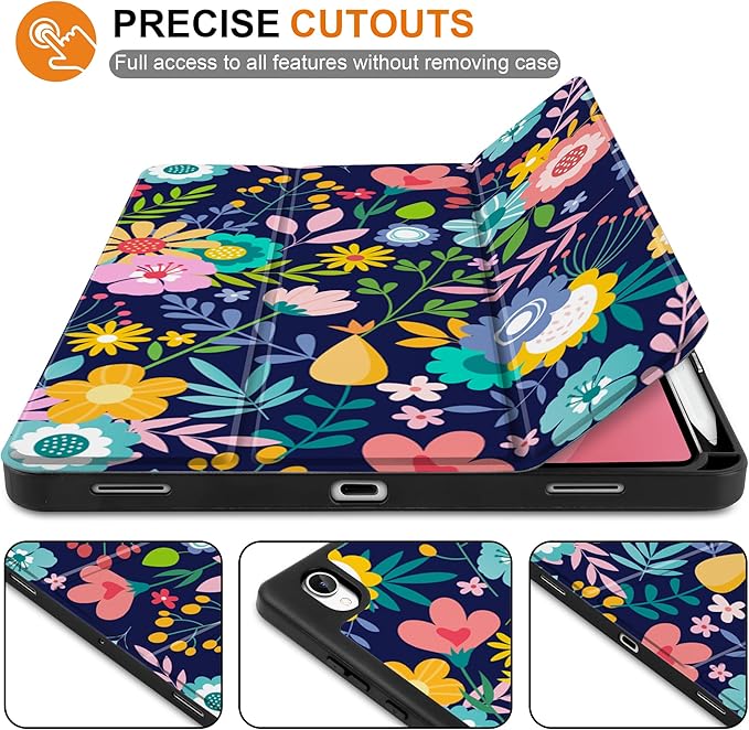 DONGKE Case for Samsung Galaxy Tab S11 5G 11 2025 Model (SM-X730/X736B) Slim Lightweight Trifold Stand Cover with S Pen Holder Auto Sleep/Wake Soft TPU Shockproof Back Beautiful Flowers