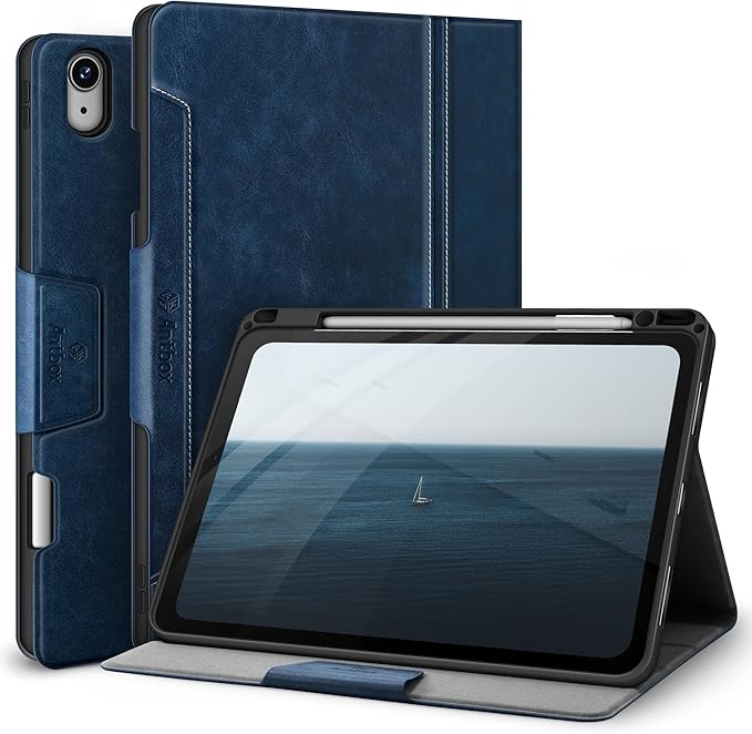 Antbox Case for iPad Air 11-inch M4/M3/M2 (2026/2025/2024) iPad Air 5th/4th Generation 10.9'' Vegan Leather with Pencil Holder Typing Angle Auto Sleep/Wake Muti-Stand (Blue)