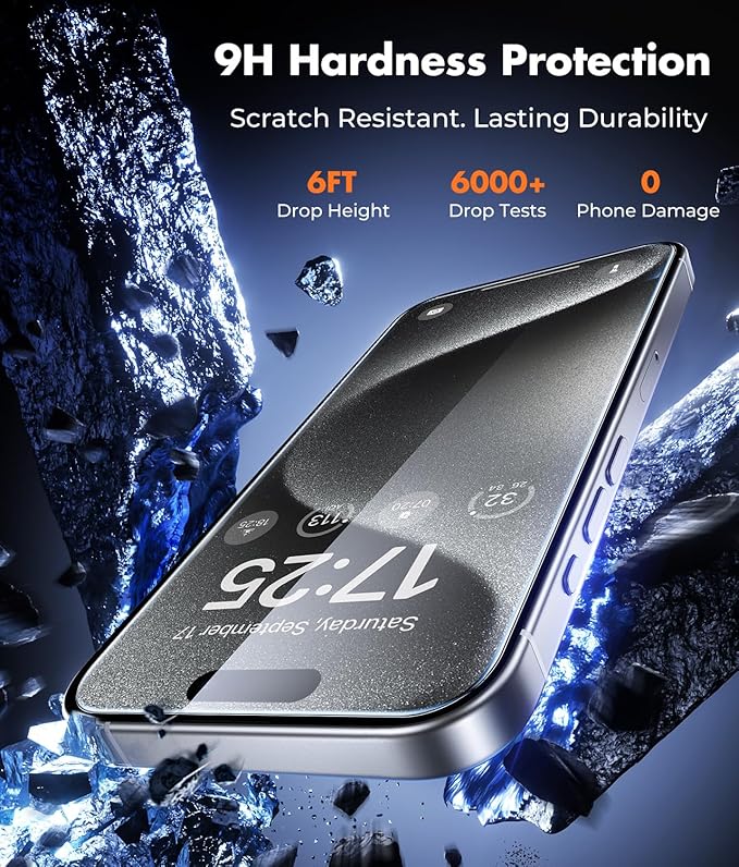 UNBREAKcable iPhone 15 Pro Max Screen Protector 3-Pack 3 Tempered Glass + 3 Camera Lens Protectors 9H Hardness HD Clarity Anti-Fingerprint Case Friendly 6.7 Inch