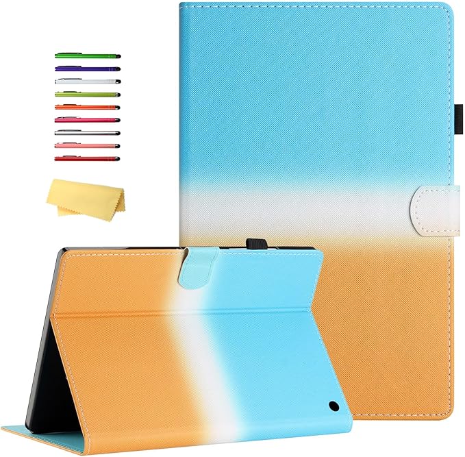 Kindle Fire HD 8 &amp Fire HD 8 Plus Case 12th/10th Generation (2024/2022/2020) 8.0 inch UUcovers Magneic Smart Folio PU Leather Wallet Cover with Stand/Pencil Holder [Auto Sleep/Wake] Blue Orange