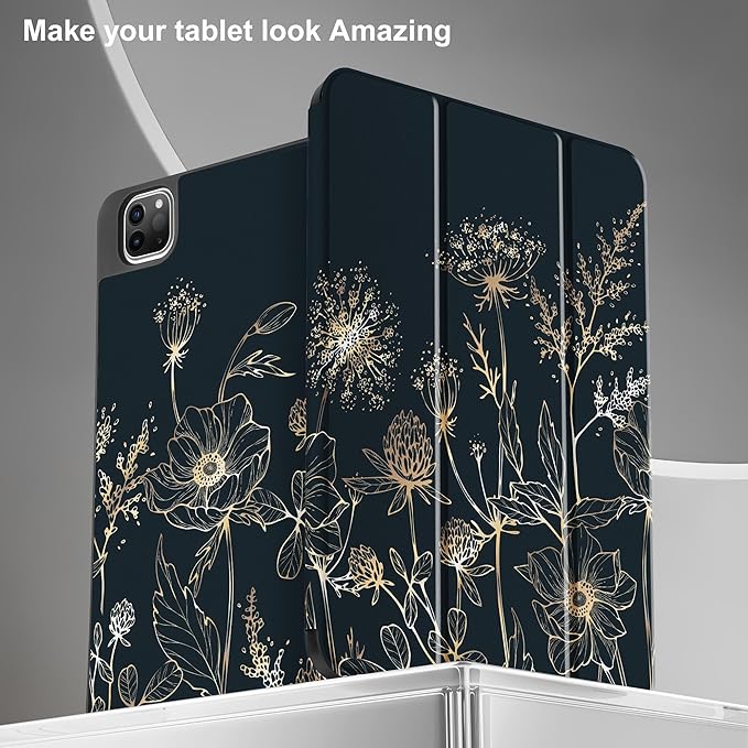 May Chen Case for iPad Pro 11 inch (4th 3rd 2nd &amp 1st Gen) 2022 2021 2020 2018 Trifold Stand + Pencil Holder + Auto Wake/Sleep + Soft TPU Protective Stand Back Cover Abstract Floral