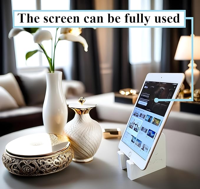 FLOWMAR Marble Phone Stand for Desk – Heavy Quartz Cell Phone Holder Luxury White Marble Phone &amp Tablet Stand Stable iPhone Stand for Desk Case Friendly Charging Compatible