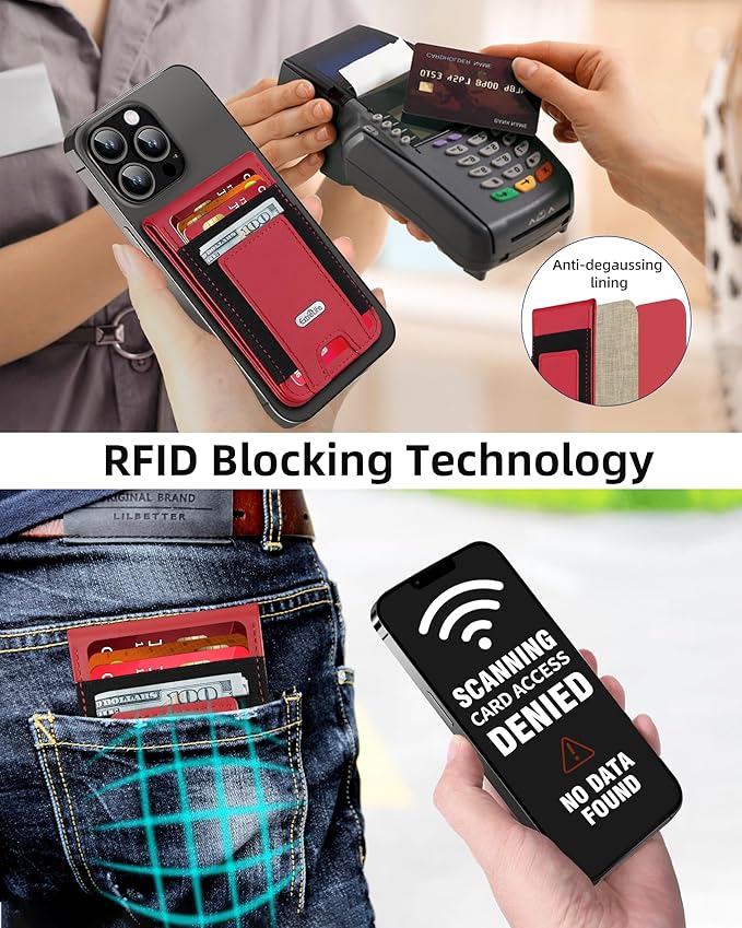 For Magsafe Wallet Stand Strongest Magnetic Wallet for iPhone 17/16/15/14/13/12 Series Magnetic Card Holder with Adjustable Stand ID Window 10 Cards Holder Vegan Leather RFID Blocking Red