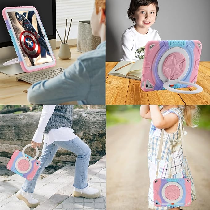 XZC Case for iPad (A16) 11th Generation 11 Inch 2025/ iPad 10th Generation 10.9 Inch 2022 Heavy Duty Shockproof Rugged Cover with Rotating Stand/Pencil Holder/Carrying Shoulder Strap (Pink)