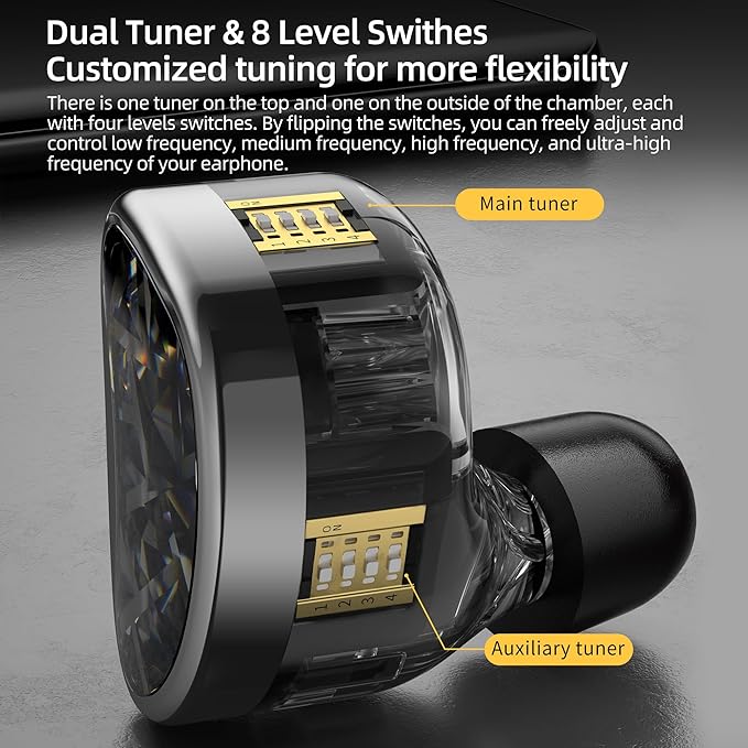KZ AS24 in-Ear Monitor Headphone 24BA Drivers High-Performance IEM Earphones with 8 Tuning Switches Noise Isolation Wired Earbuds for Musicians (Tuning VersionBlackno mic)