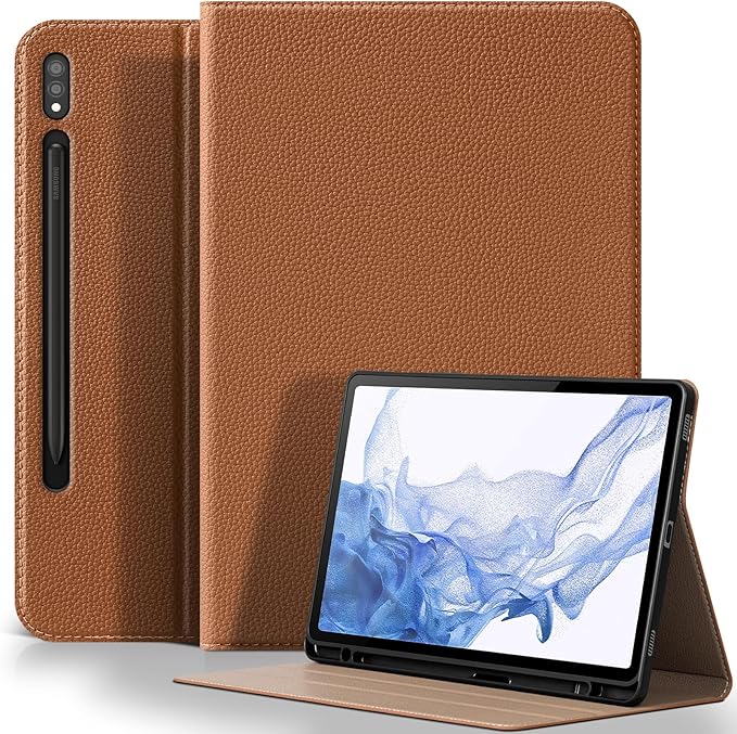 for Samsung Galaxy Tab S7/S8 11 inch Case with S Pen Holder 2020/2022 Model(SM-X700/X706/T870/T875/T876) Premium Microfiber Leather Cover Protective ShellAuto Wake/Sleep.Brown