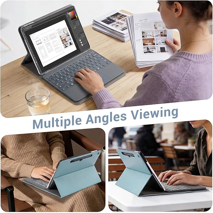 CoBak Case for Microsoft Surface Pro 12 (2025) Premium Business Cover with Multi-Angle Stand Embedded Stylus Holder Keyboard Support &amp Built-in Organizer – Tailored for ProfessionalsLight Blu