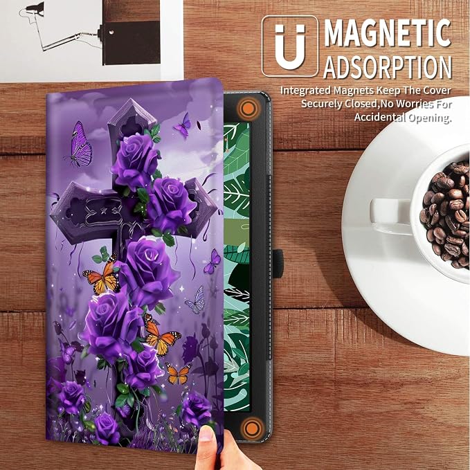 Cross with Purple Rose Butterflies