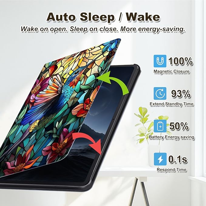 Case for Amazon Fire HD 10 and 10 Plus Tablet (13th/11th Gen 2023/2021 Release) Multi-Angle Viewing Leather Smart Stand Back Cover with Auto Sleep Wake Gorgeous Hummingbird