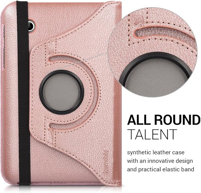 kwmobile Rotating Case Compatible with Samsung Galaxy Tab 2 7.0 P3110 / P3100 - Case PU Leather Tablet Cover with Stand - Rose Gold