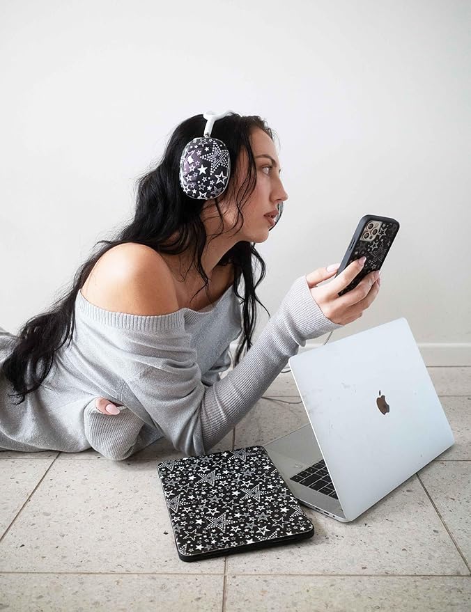 Wildflower Cases - Star Girl iPad Pro Folio Compatible with Apple iPad 11 | White Black Stars Trendy - Durable Protective Leather Cover Lightweight Built-in Stand Women Owned Small Business