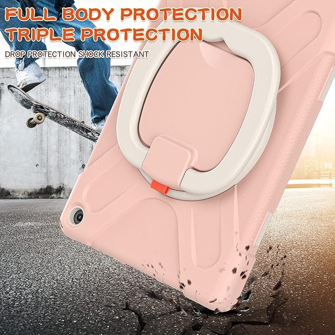 All-New Fire HD 10 &amp Fire HD 10 Kids Pro Tablet Case (13th Gen 2023 Release)Heavy Sturdy Shockproof Kids CaseRotating Stand/Carrying Strap (Pink)
