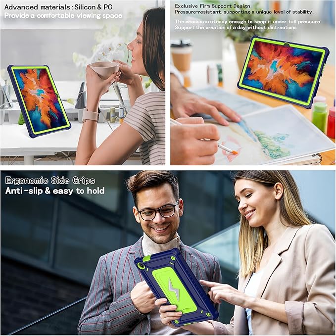 Case for Lenovo Tab 10.1 inch 2025 Released (TB311FU) - Hybrid Protective Case Cover with Kickstand Lightning Design (Navy Blue/Green)