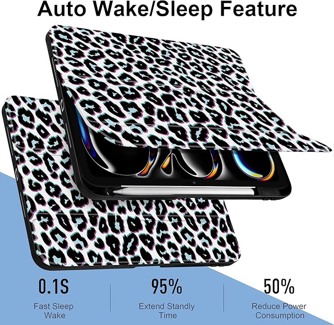 TWOLSKOO Case for iPad Pro 11-inch (M5 2025 / M4 2024) Clear Acrylic Back with TPU Bumper Pencil Holder Trifold Stand Auto Sleep/Wake Black Leopard